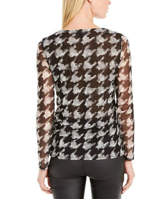 INC International Concepts Top feminino com estampa pequena e manga transparente, tamanho pequeno, branco