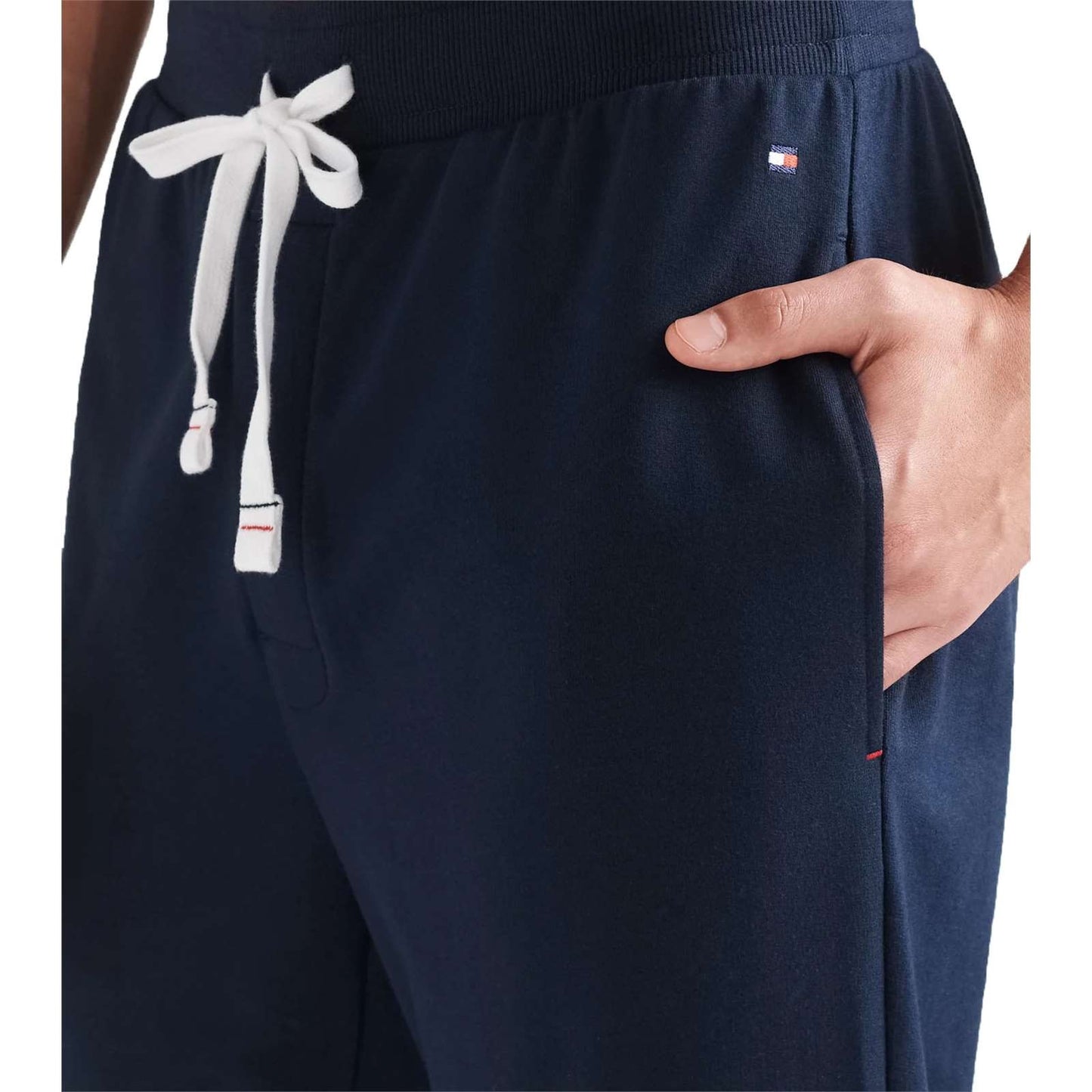 Calça de moletom masculina Tommy Hilfiger com logo colorido e bloco de cores, tamanho azul-marinho, tamanho extra grande