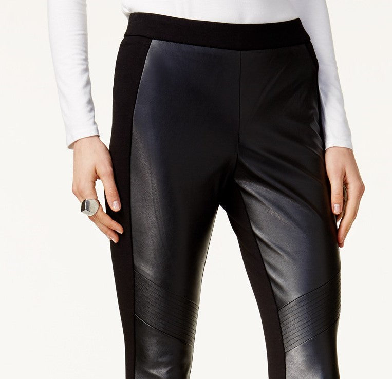 Calças femininas Bar III em couro sintético e elastano