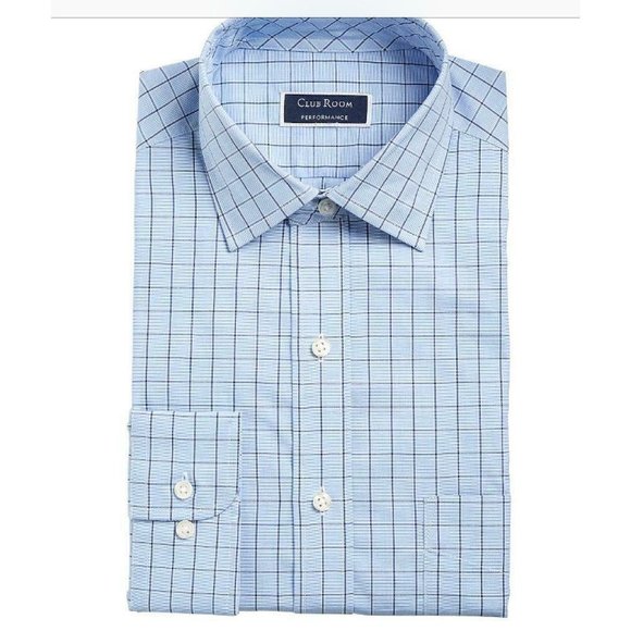 Camisa social masculina Club Room Classic/Regular Fit Performance Windowpane tamanho azul-marinho 34X35