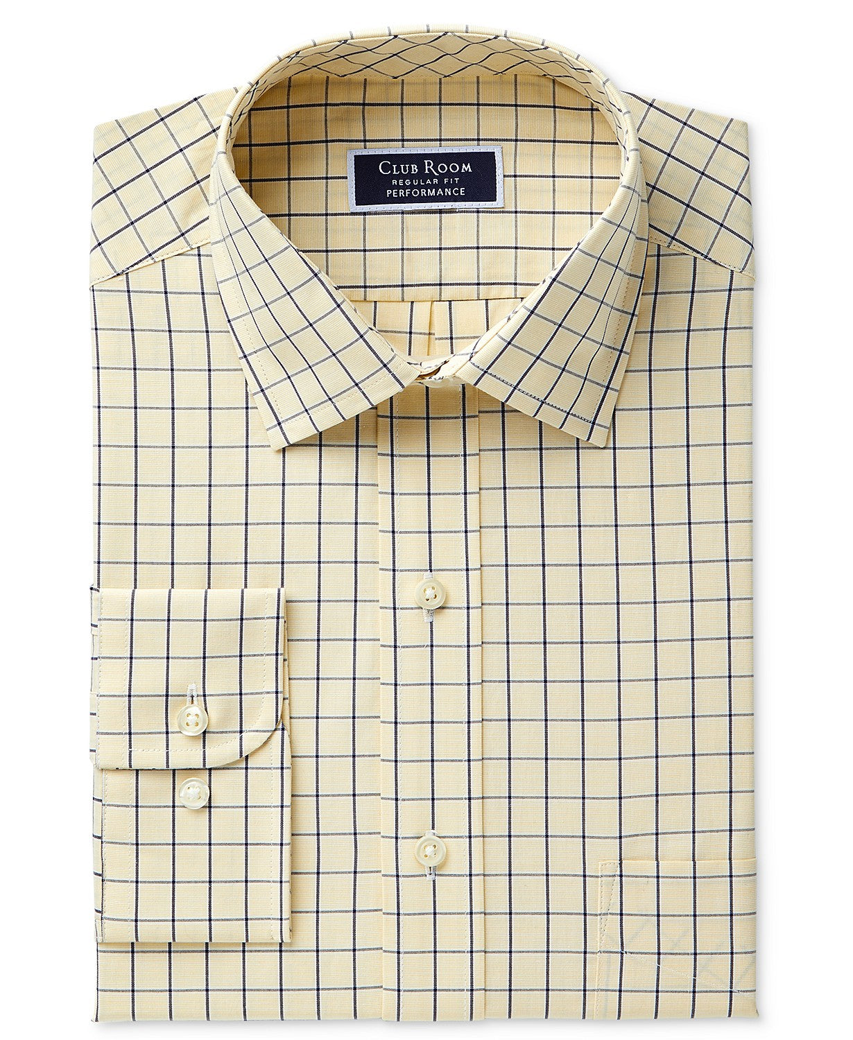 Camisa masculina Club Room Classic/Regular Fit Performance Windowpane tamanho azul-marinho 32x33