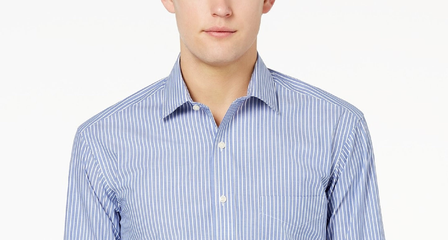 Camisa social listrada masculina Club Room Regular Fit Azul Tamanho 17x32-33