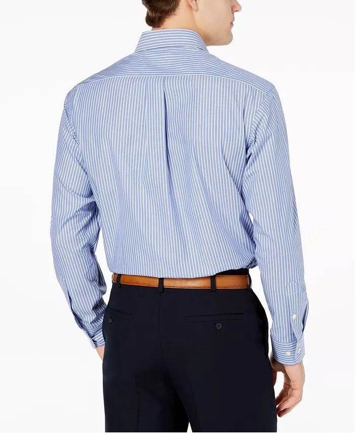 Camisa social listrada masculina Club Room Regular Fit Azul Tamanho 18,5x34-35