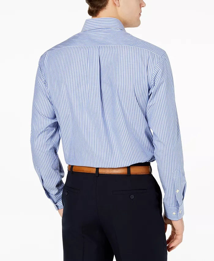 Camisa social listrada masculina Club Room Classic/Regular Fit, azul-marinho, tamanho 32-33