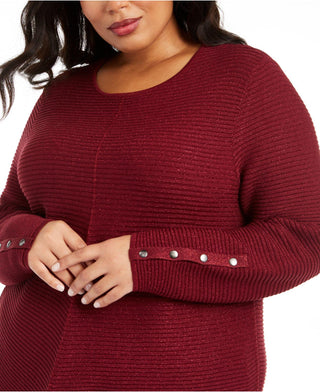 Alfani Suéter túnica feminino plus size com nervuras metálicas, vermelho, tamanho OX
