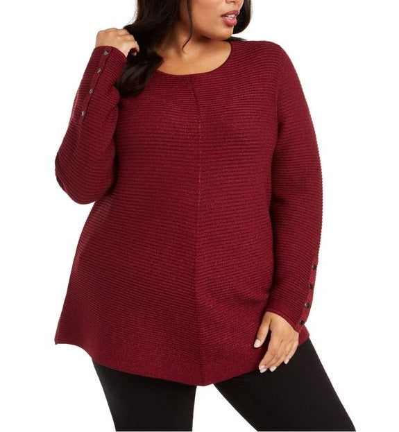 Alfani Suéter túnica feminino plus size com nervuras metálicas, vermelho, tamanho OX