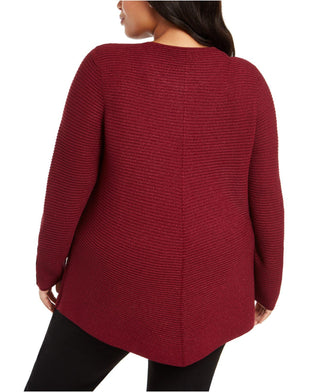 Alfani Suéter túnica feminino plus size com nervuras metálicas, vermelho, tamanho OX