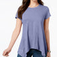 Camiseta feminina estilo &amp; co com bainha de lenço roxa, tamanho extra pequeno