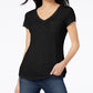 Camiseta feminina Maison Jules com decote em V e bolso aplicado, preta, tamanho grande
