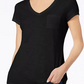 Camiseta feminina Maison Jules com decote em V e bolso aplicado, preta, tamanho pequeno