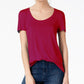 Camiseta feminina Maison Jules com decote redondo, vermelha, tamanho 2, extra grande