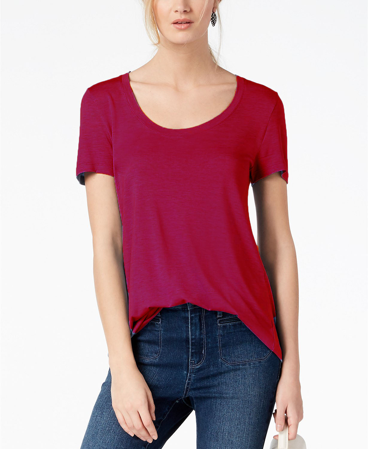 Camiseta feminina Maison Jules com decote redondo, vermelha, tamanho 2, extra grande