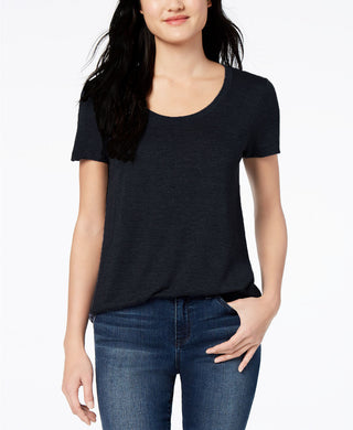 Camiseta feminina com decote redondo Maison Jules, preta, tamanho XX-G