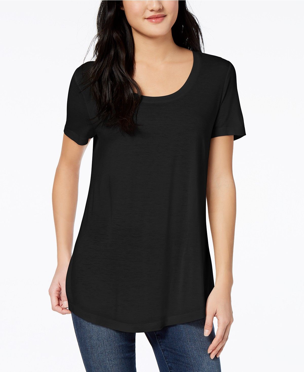Camiseta feminina Maison Jules com decote redondo, preta, tamanho grande