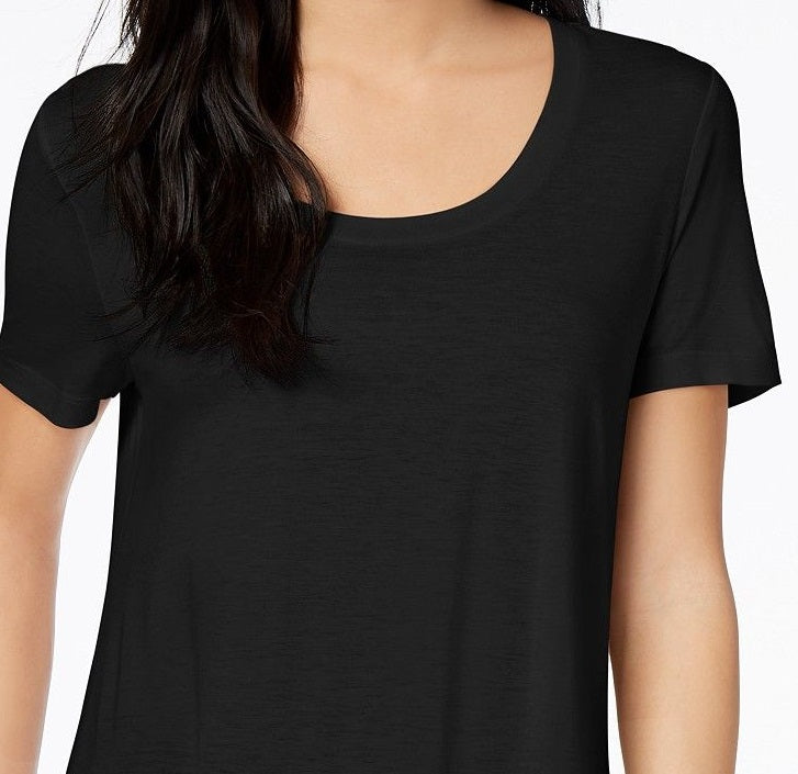 Camiseta feminina Maison Jules com decote redondo, preta, tamanho grande
