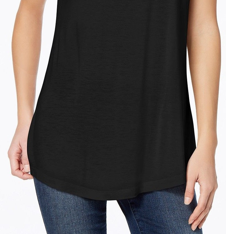 Camiseta feminina Maison Jules com decote redondo, preta, tamanho grande