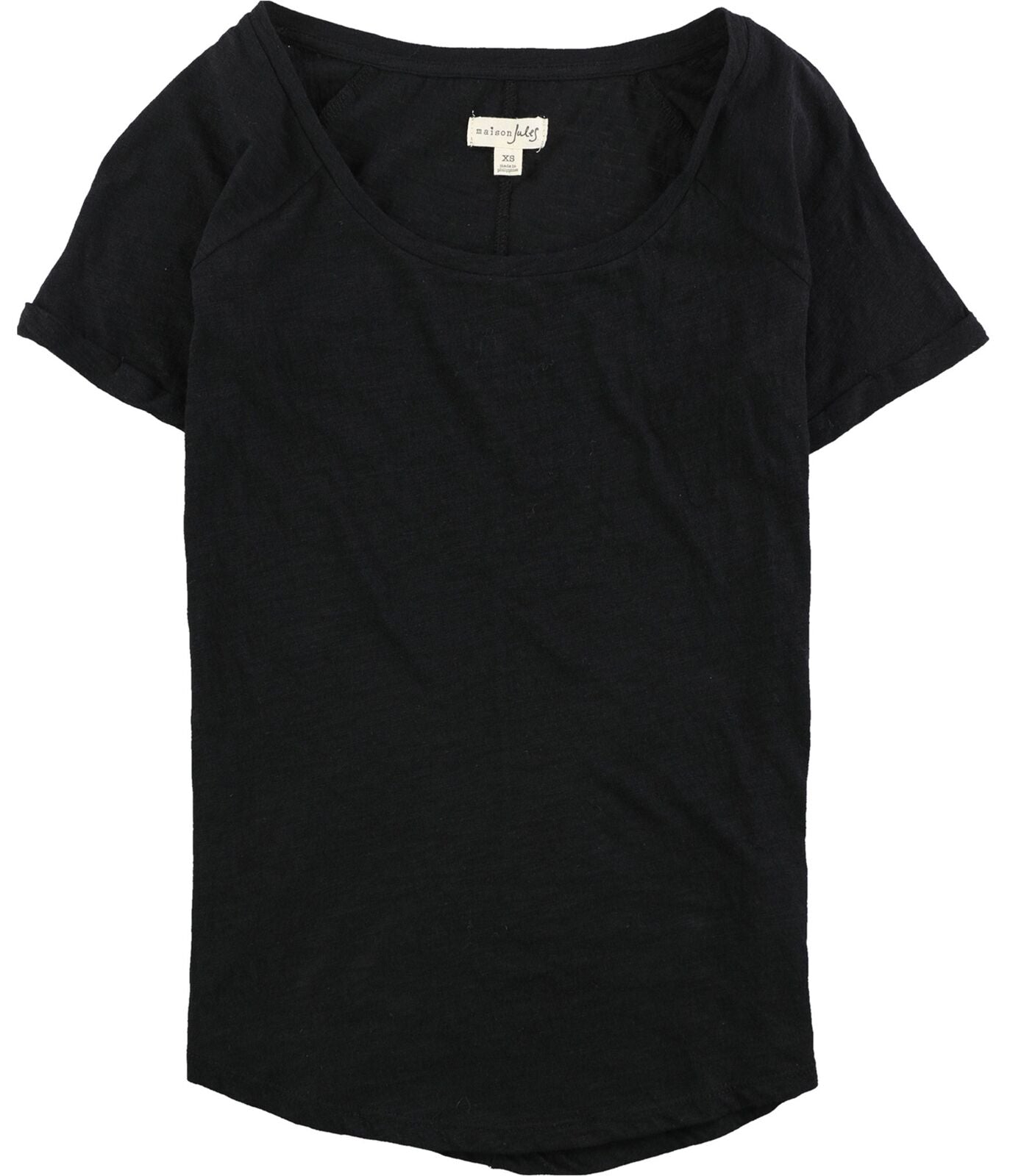 Camiseta feminina Maison Jules com decote redondo, preta, tamanho médio