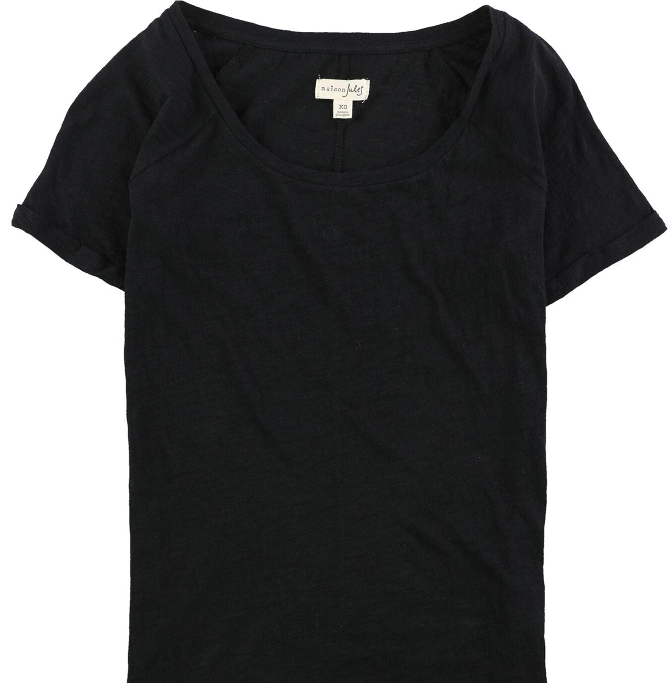 Camiseta feminina Maison Jules com decote redondo, preta, tamanho médio