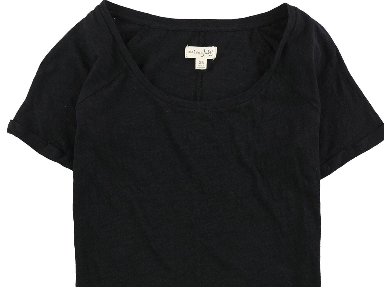 Camiseta feminina Maison Jules com decote redondo, preta, tamanho médio