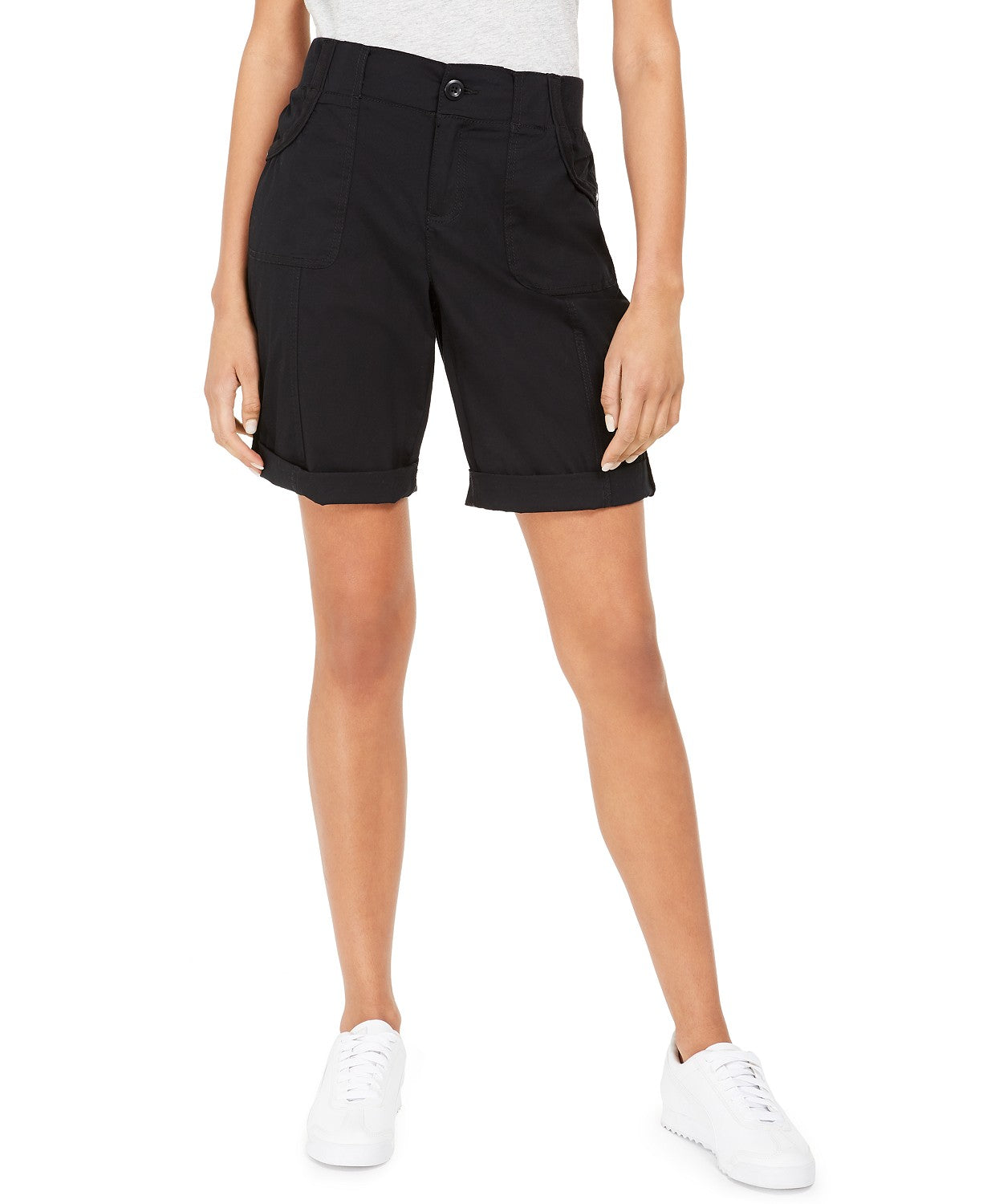 Bermuda feminina estilo &amp; co com aba enrolada, preta, tamanho 4