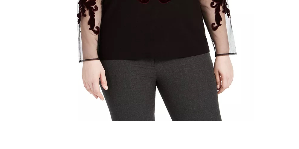 Suéter feminino de veludo flocado com manga de malha, preto, tamanho 2X, da INC International Concepts