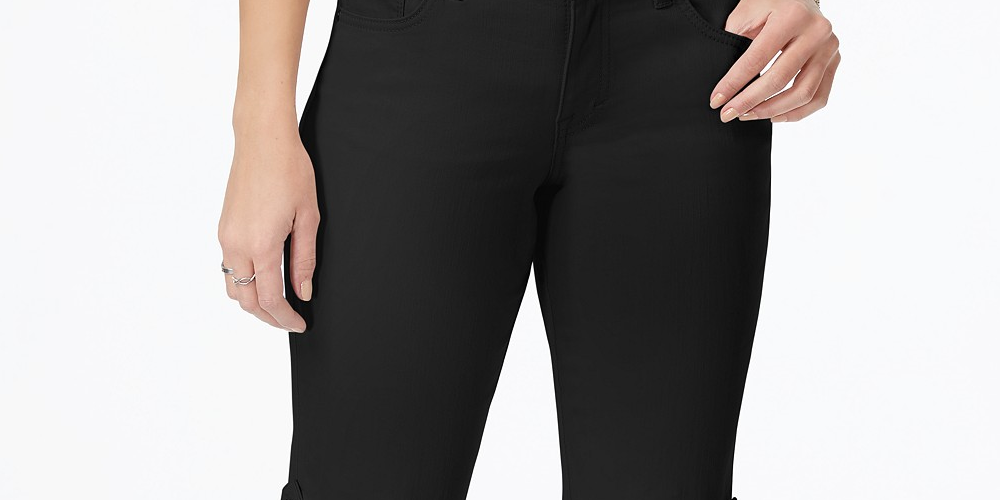 Shorts jeans skinny com punho feminino Style &amp; Co, preto, tamanho 14