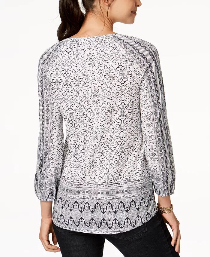 Blusa feminina com decote aberto Style &amp; Co, branca, tamanho extra pequeno