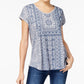 Blusa feminina estilo &amp; co com estampa de bainha curta, azul, tamanho pequeno