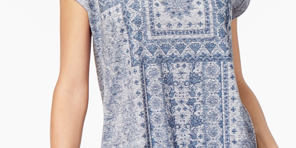 Blusa feminina estilo &amp; co com estampa de bainha curta, azul, tamanho pequeno