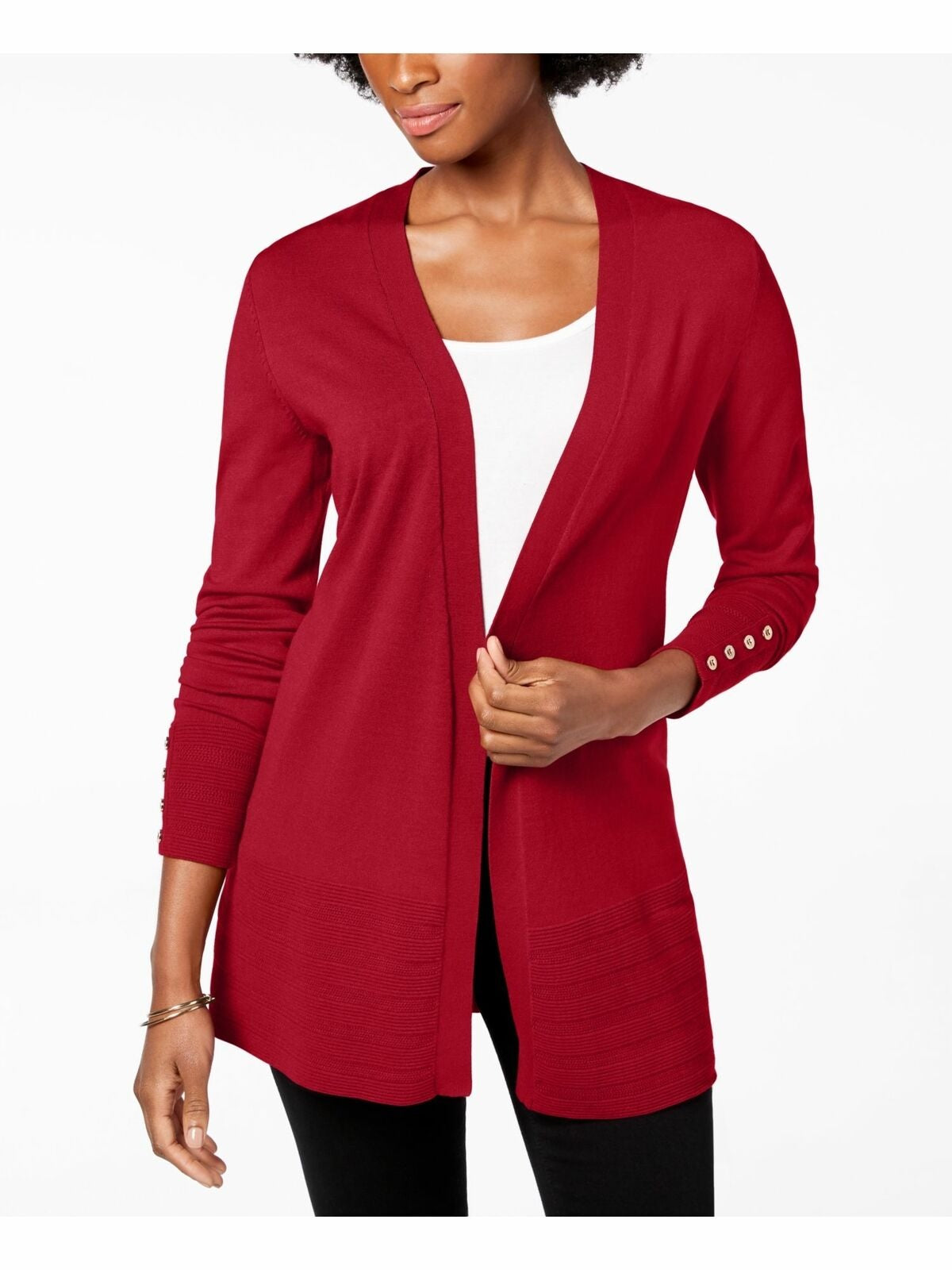 Cardigan feminino Charter Club com frente aberta, vermelho, tamanho pequeno