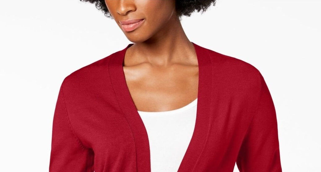 Cardigan feminino Charter Club com frente aberta, vermelho, tamanho pequeno