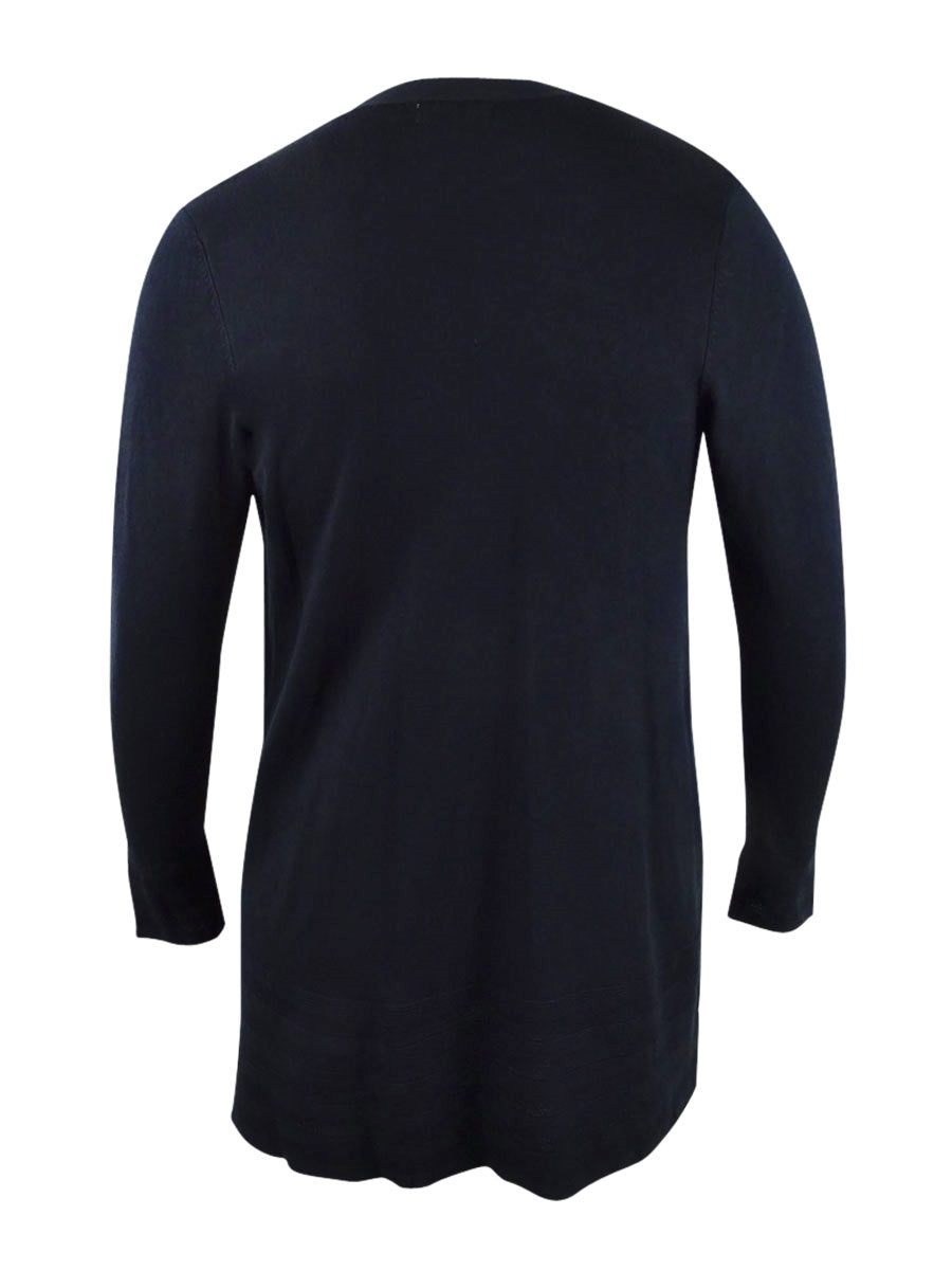 Cardigan feminino plus size com acabamento em pontilhado e acabamento em ponto cruz Charter Club, preto, tamanho OX