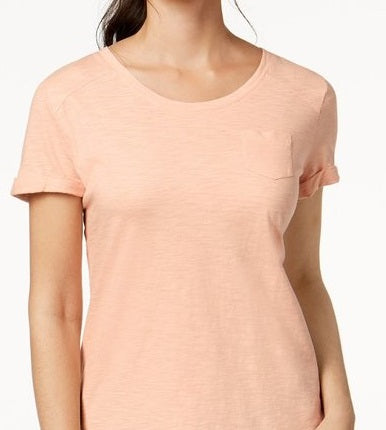 Camiseta feminina de algodão com gola redonda, estilo &amp; co, rosa, tamanho médio