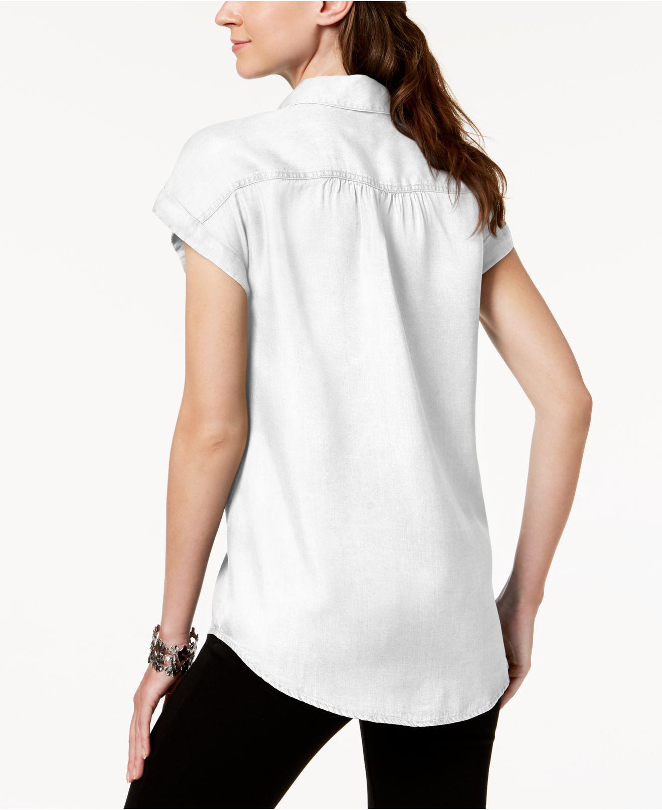 Blusa plissada com mangas e punhos Style &amp; Co feminina, branca, tamanho grande