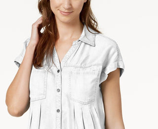Style & Co Women's Pleated Cuffed-Sleeve Top White Size Large