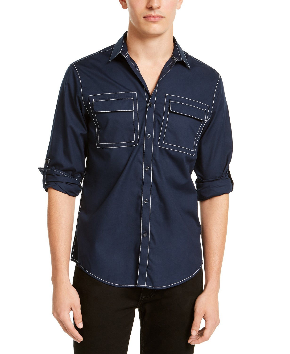 Camisa utilitária masculina INC International Concepts, azul marinho, tamanho pequeno