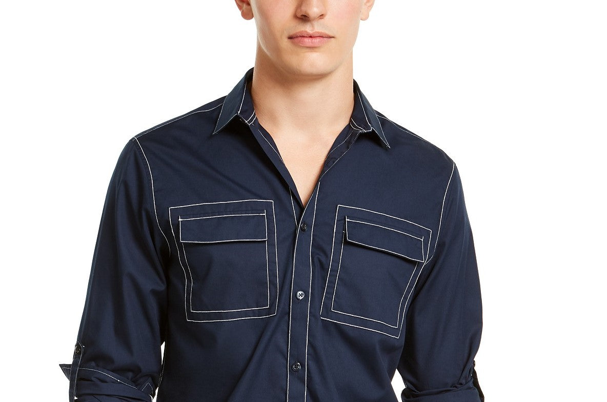 Camisa utilitária masculina INC International Concepts, azul marinho, tamanho pequeno