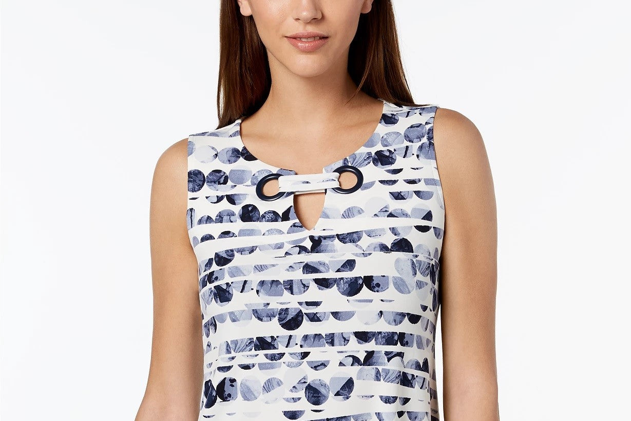 Blusa feminina Alfani com estampa e decote em V, tamanho azul marinho, pequena e média