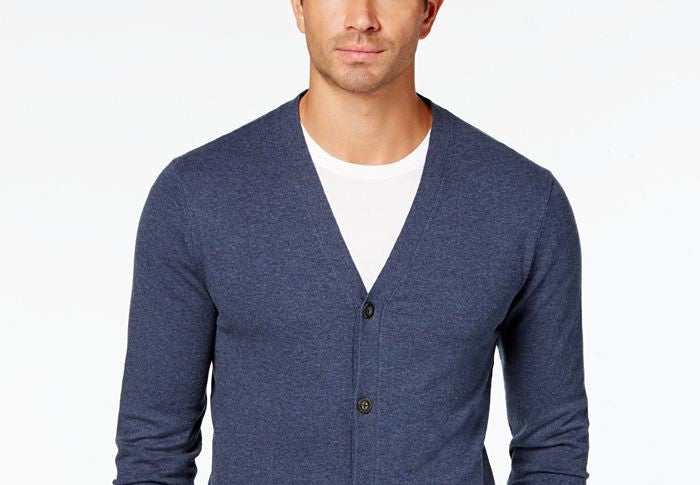 Cardigan masculino de malha com decote em V, azul escuro, tamanho pequeno, Club Room