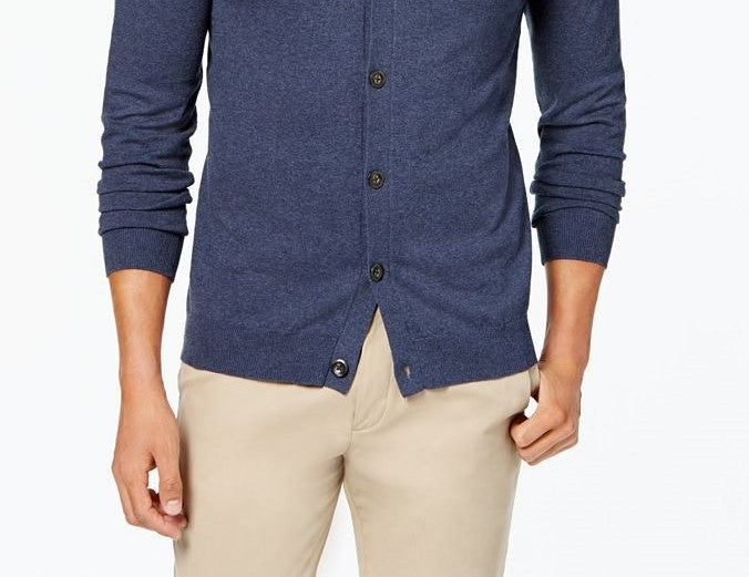 Cardigan masculino de malha com decote em V, azul escuro, tamanho pequeno, Club Room