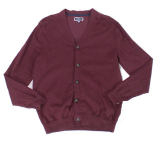 Cardigan masculino Club Room com botões e decote em V, cor ameixa, vinho, tamanho grande