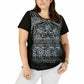 Blusa estampada plus size feminina Style &amp; Co, preta, tamanho extragrande