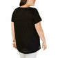 Blusa estampada plus size feminina Style &amp; Co, preta, tamanho extragrande
