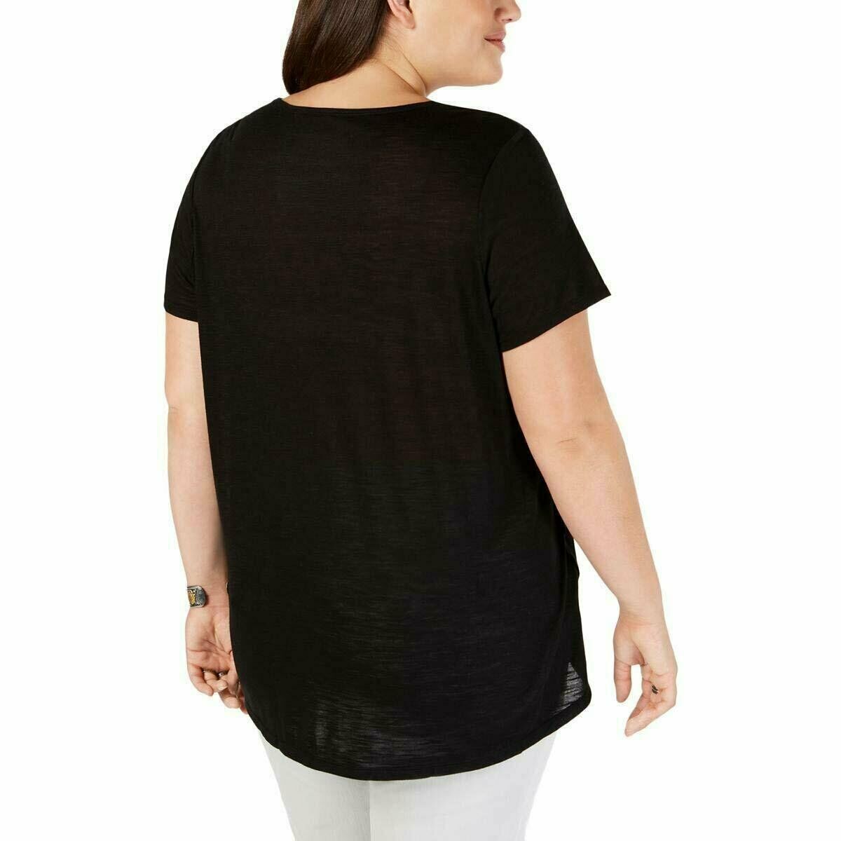 Blusa estampada plus size feminina Style &amp; Co, preta, tamanho extragrande