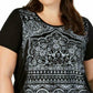 Blusa estampada plus size feminina Style &amp; Co, preta, tamanho extragrande