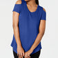 Camiseta feminina JM Collection com ombros descobertos e manga curta, azul, tamanho X-G