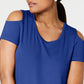Camiseta feminina JM Collection com ombros descobertos e manga curta, azul, tamanho X-G