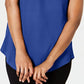 Camiseta feminina JM Collection com ombros descobertos e manga curta, azul, tamanho X-G