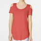 Camiseta feminina JM Collection com ombros descobertos e manga curta, rosa, tamanho extra pequeno