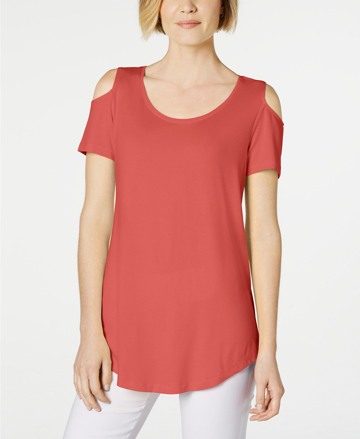 Camiseta feminina JM Collection com ombros descobertos e manga curta, rosa, tamanho extra pequeno